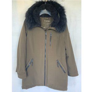 Calvin Klein Olive Jacket with Faux Fur-lined Hood Medium